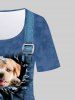 T-shirt à Imprimé 3D Chien Mignon de Grande Taille avec Poche - Bleu profond 