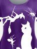 T-shirt à Imprimé Halloween Sorcière et Chat Grande Taille - Pourpre  1X | US 14-16
