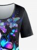 T-shirt à Imprimé Floral Papillon de Grande Taille - Pourpre  5x | US 30-32