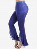 Pantalon Bootcut Fendu à Imprimé 3D Jean en Avant à Taille Haute de Grande Taille - Bleu profond 
