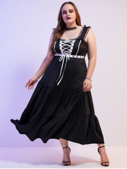 Plus Size Vintage Sweetheart Lace Up Maxi Dress - BLACK - L | US 12