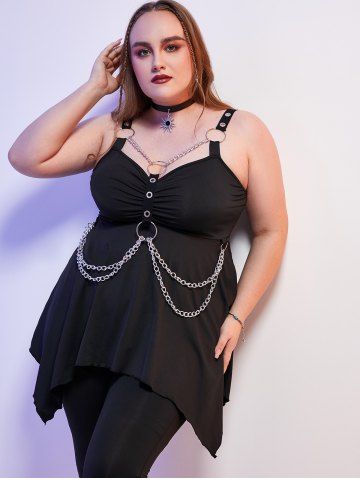 Plus  Size Gothic O Ring Chains Handkerchief Tank Top - BLACK - L | US 12