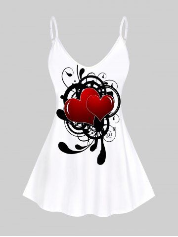 Plus Size Heart Printed Tank Top - WHITE - XL