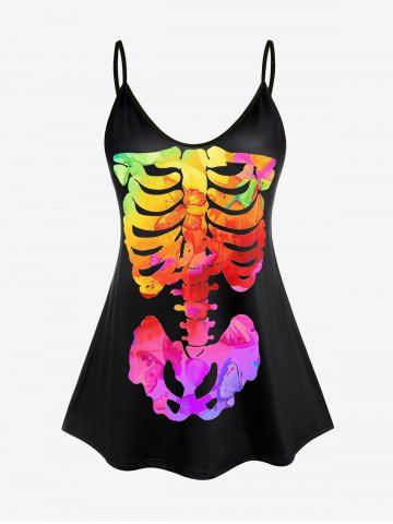 Halloween Costume Skeleton Print Tank Top - BLACK - XL