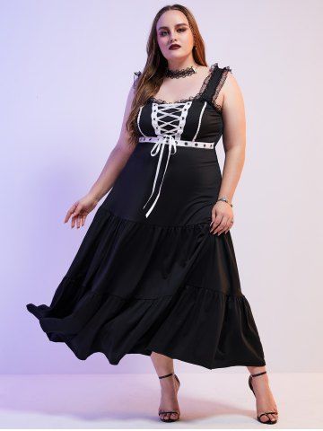 Gothic Sweetheart Lace Up Maxi Dress - BLACK - 2X | US 18-20