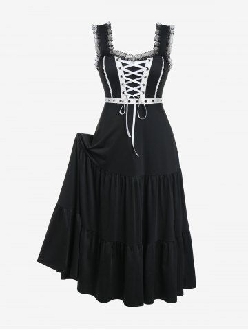 Gothic Sweetheart Lace Up Maxi Dress - BLACK - M | US 10