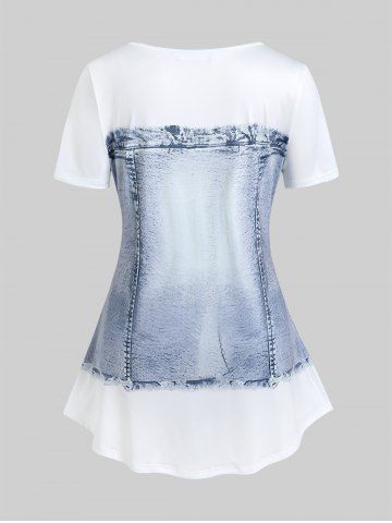 Plus Size Short Sleeve 3D Denim Print Tee