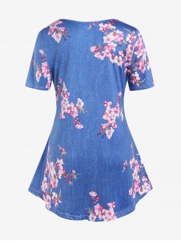 Plus Size Short Sleeve Floral 3D Denim Print Tee