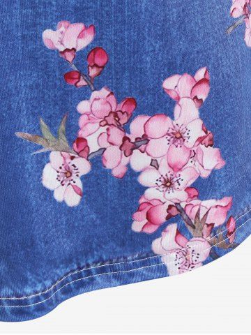 Plus Size Short Sleeve Floral 3D Denim Print Tee