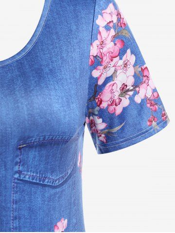 Plus Size Short Sleeve Floral 3D Denim Print Tee