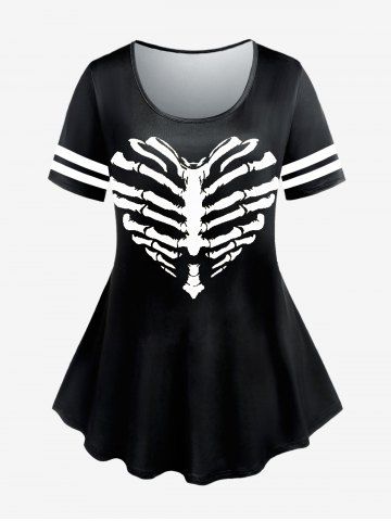 Camiseta de Halloween Gótico de Estampado de Corazón de Esqueleto - BLACK - 2X | US 18-20