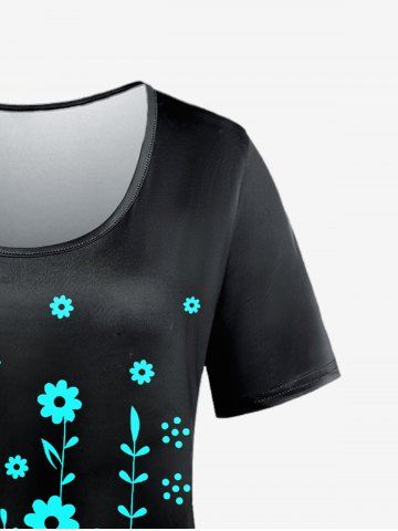 Plus Size Colorblock Floral Print Tee
