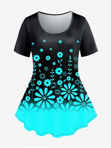 Plus Size Colorblock Floral Print Tee