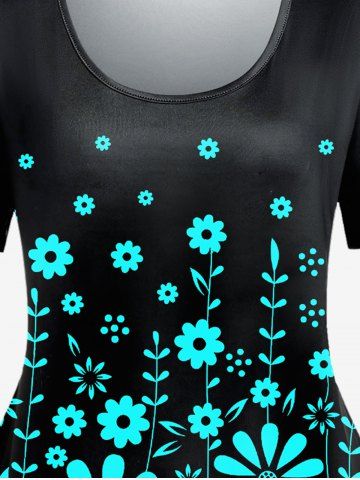 Plus Size Colorblock Floral Print Tee