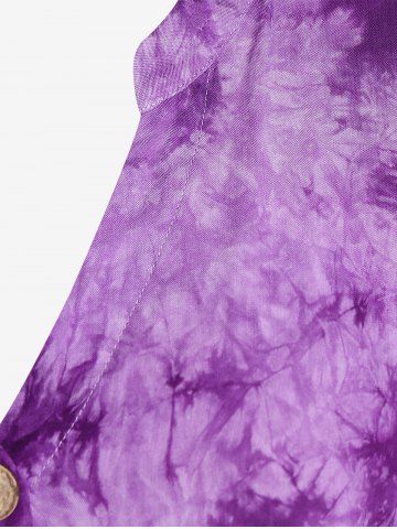 Plus Size Asymmetric Hem Tie Dye Roll Up Sleeves Tunic Shirt