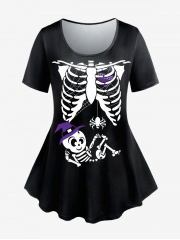 Halloween Costumes Skeleton Print Short Sleeves Tee - BLACK - 2X | US 18-20