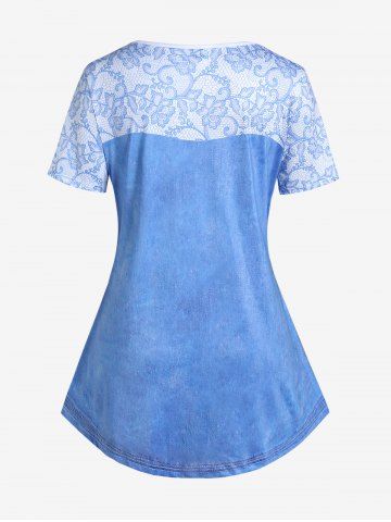 Plus Size Short Sleeve 3D Lace Up Denim Print Tee