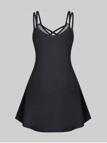 Gothic Butterfly Skull Notes Printed Crisscross A Line Dress