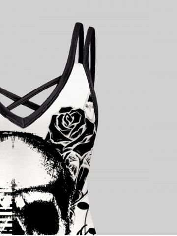 Gothic Butterfly Skull Notes Printed Crisscross A Line Dress