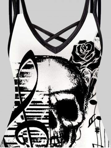 Gothic Butterfly Skull Notes Printed Crisscross A Line Dress