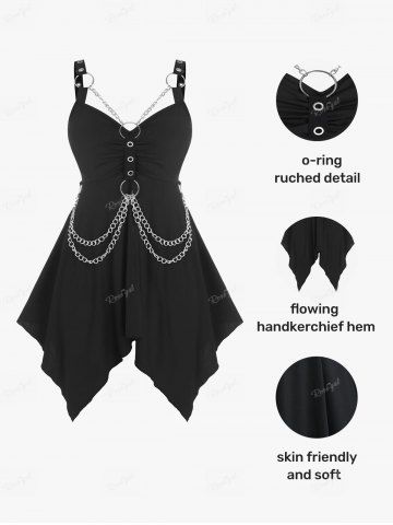 Plus  Size Gothic O Ring Chains Handkerchief Tank Top - BLACK - 4X | US 26-28