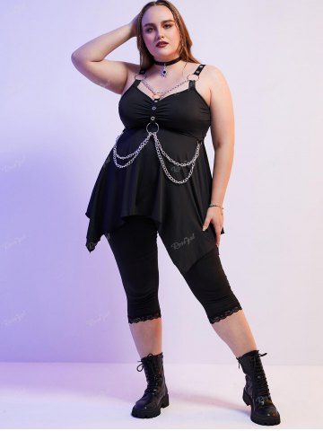 Plus  Size Gothic O Ring Chains Handkerchief Tank Top