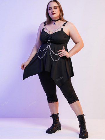 Plus  Size Gothic O Ring Chains Handkerchief Tank Top