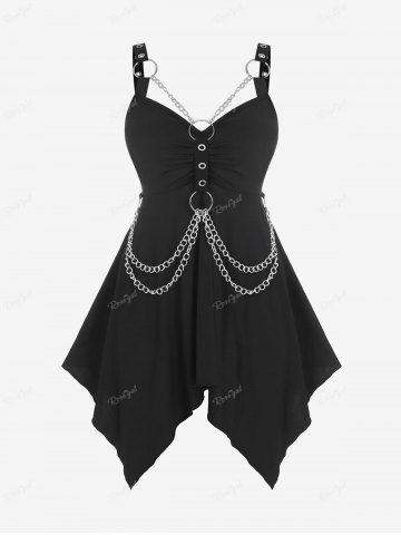 Plus  Size Gothic O Ring Chains Handkerchief Tank Top