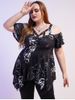 Plus Size Gothic Cold Shoulder Harness Skull Print Handkerchief Tee -  