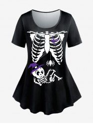 Halloween Costumes Skeleton Print Short Sleeves Tee -  