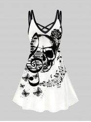 Gothic Butterfly Skull Notes Printed Crisscross A Line Dress -  