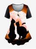 T-shirt D'Halloween à Imprimé Chat de Grande Taille - Orange Foncé 