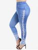 Legging Moulant à Imprimé 3D Jean à Taille Haute de Grande Taille - Bleu clair 