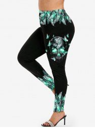 Legging Gothique à Imprimé Papillon Crâne à Taille Haute - Vert clair 4x | US 26-28