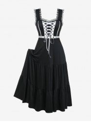 Maxi Robe Vintage à Lacets de Grande Taille - Noir 1X | US 14-16