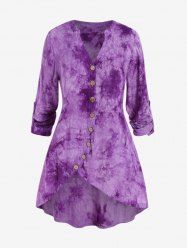 Chemise Tunique Teintée à Ourlet Asymétrique Grande Taille à Manches Roulées - Pourpre  1X | US 14-16