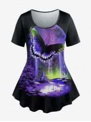 T-Shirt à Imprimé Papillons 3D Grande-Taille - Pourpre  5x | US 30-32