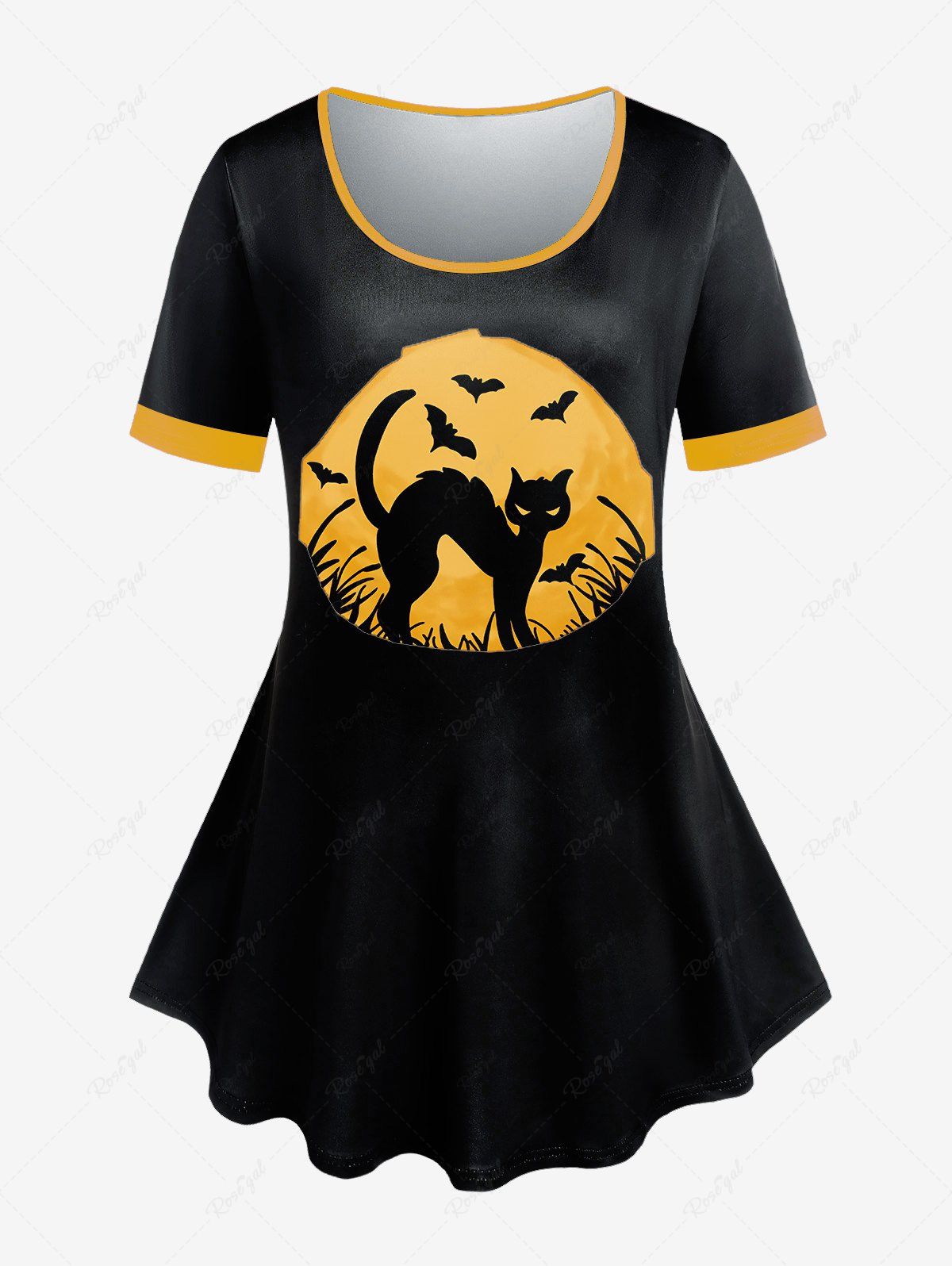 T-shirt D'Halloween Chat Chauve-souris Imprimé de Grande Taille à Manches Courtes Noir S | US 8