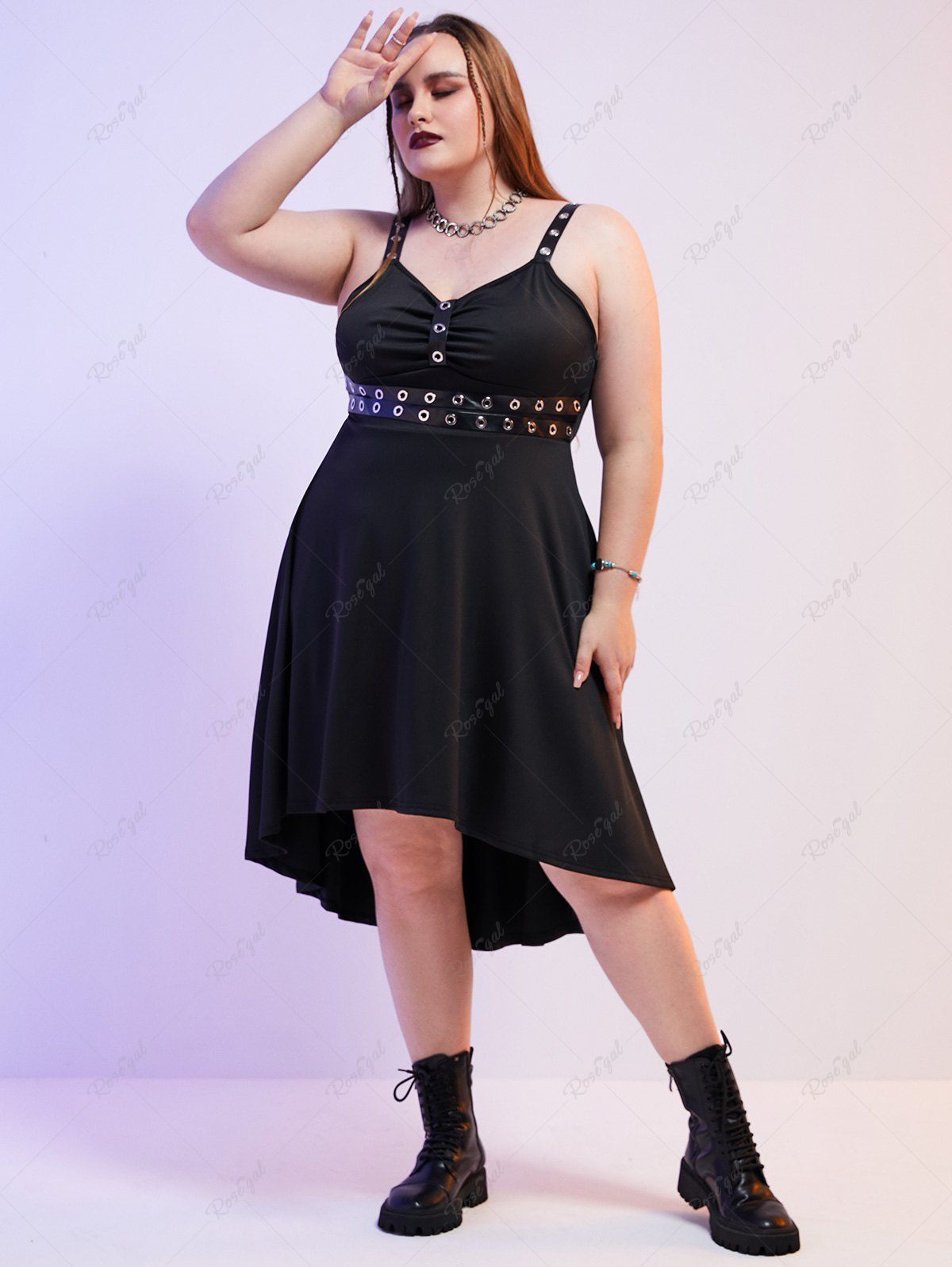 Store Plus Size Grommets High Low Vintage 1950s Pin Up Dress  