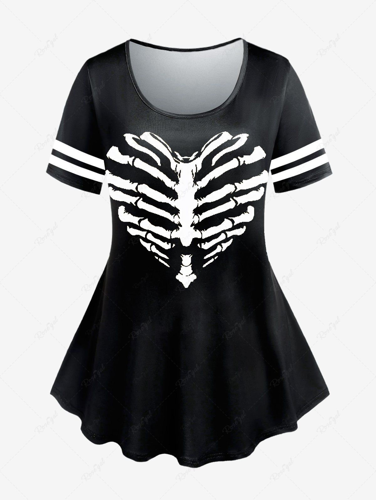 T-shirt D'Halloween Gothique à Imprimé Cœur Squelette Noir 5x | US 30-32