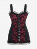 Plus Size Gothic Rose Lace Hook and Eye Tank Top -  