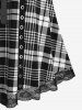 Plus Size Vintage Grommets Lace Up Plaid Flare Dress -  