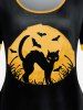 Plus Size Halloween Cat Bats Printed Short Sleeves Ringer Tee -  