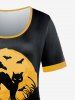 T-shirt D'Halloween à Imprimé Chat Chauve-souris de Grande Taille à Manches Courtes - Noir 
