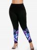 Plus Size High Waist Colorful Flower Print Skinny Leggings -  