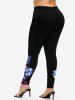 Plus Size High Waist Colorful Flower Print Skinny Leggings -  