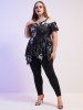 Plus Size Gothic Cold Shoulder Harness Skull Print Handkerchief Tee -  
