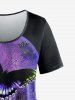 T-Shirt à Imprimé Papillons 3D Grande-Taille - Pourpre  5x | US 30-32