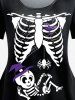 T-shirt à Imprimé Squelette Halloween à Manches Courtes Grande Taille - Noir 