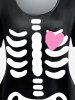 T-shirt à Imprimé Squelette et Cœur Halloween Grande Taille - Noir 1X | US 14-16